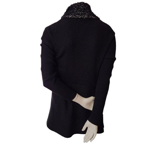 Absolutely Famous Open Front Cardigan Sweater Women's Medium Black Asymmetric - Picture 9 of 14